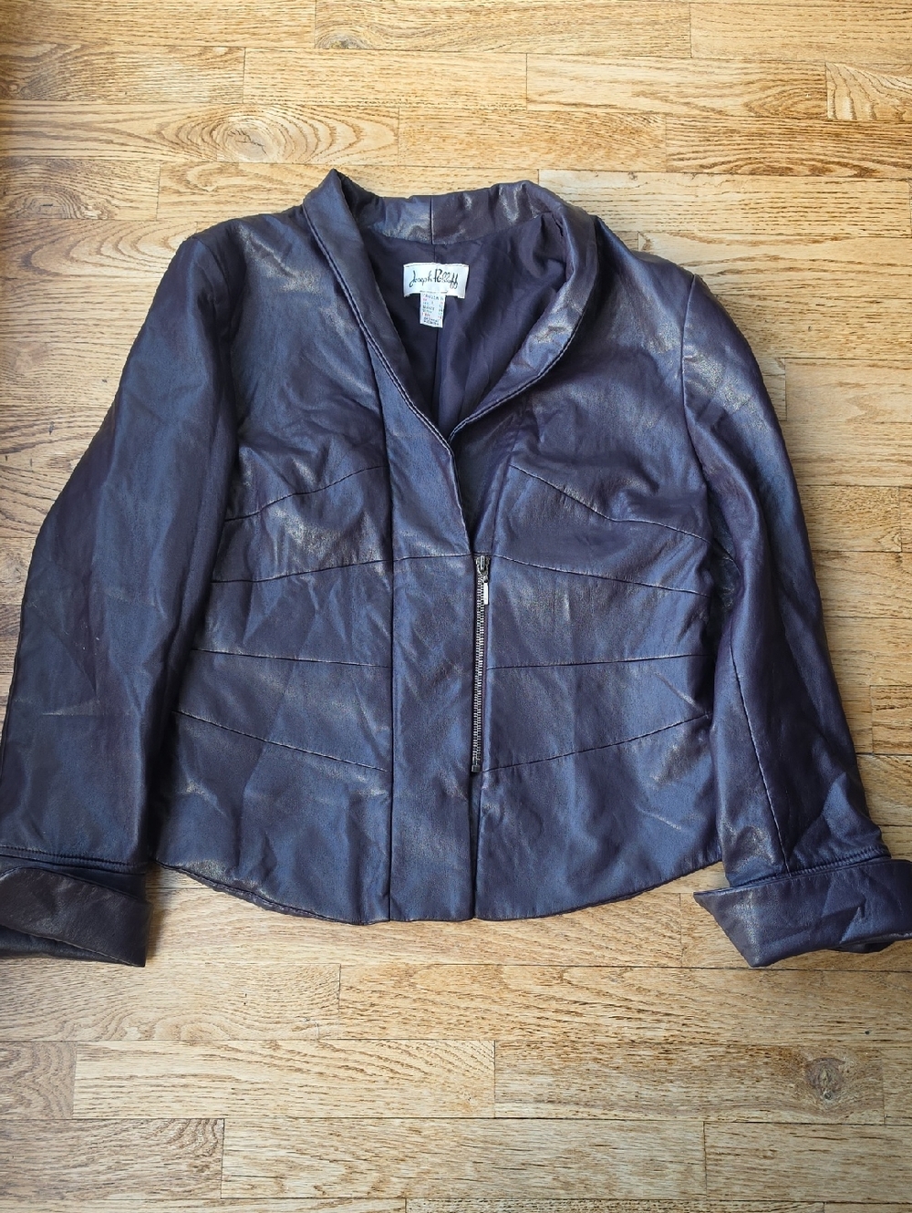 (14) Joseph Ribkoff Dark Plum Faux Leather Zip-Front Jacket Soft Classic Office
